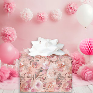 Papier Cadeau Elégant Rose Floral Aquarelle Motif rose pâle