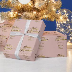 Papier Cadeau Élégant Rose Gold Joyeux script de Noël rose