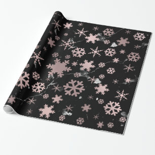 Papier Cadeau Élégant Rose Gold & Marble Noël Snowflakes