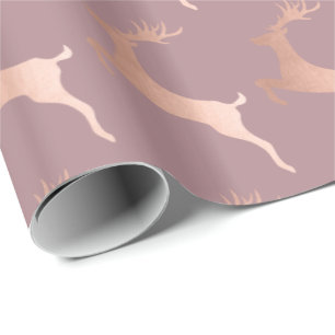 Papier Cadeau Élégant Rose Gold Reindeer Motif de Noël