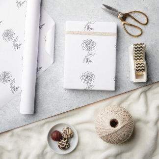 Papier Cadeau Elegant Rose Line Art Wrap