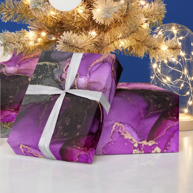 Papier Cadeau Elégant rose Magenta Black Gold (Vacances)