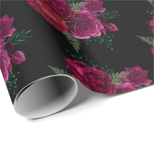 Papier Cadeau Élégant Rose Magenta Floral Bouquet Motif