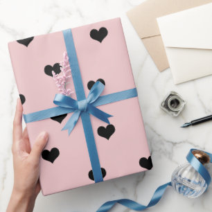 Papier Cadeau Élégant rose noir Valentin coeur motif