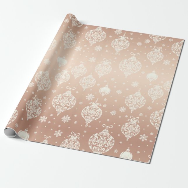 Papier Cadeau Élégant Rose Or Blanc ornements de Noël (Déroulé)
