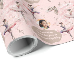 Papier Cadeau Élégant rose pâle Nom blanc Texte Photo Ballerina