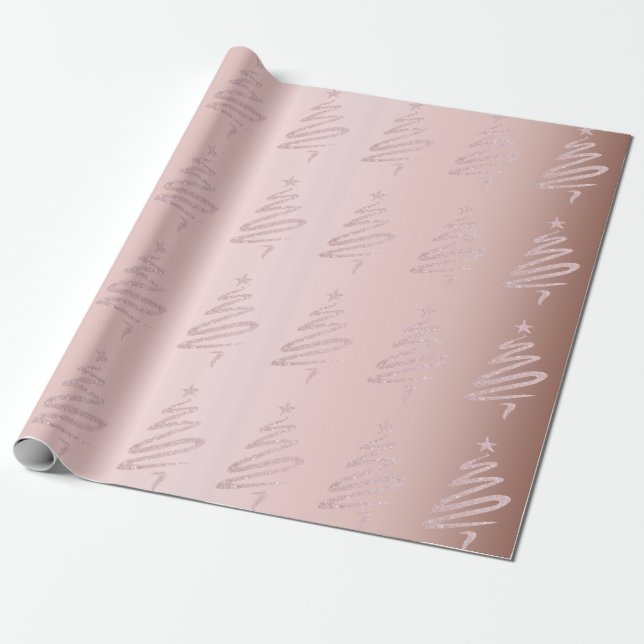 Papier Cadeau Élégant Rose Parties scintillant d'or Motif d'arbr (Déroulé)