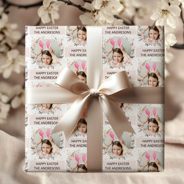 Papier Cadeau Elégant rose Personnalisé Photo Happy Pâques (Créateur téléchargé)