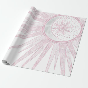 Papier Cadeau Elégant rose Sun Moon Doodle Mandala White Design