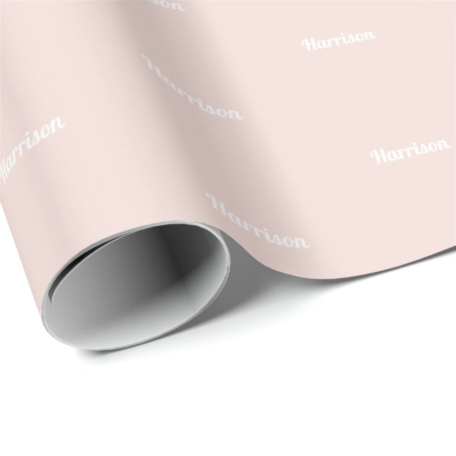 Papier Cadeau Elégant rose vif blanc nom personnalisé texte anni (Coin rond)