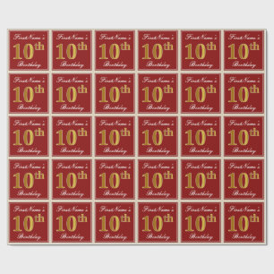 Papier Cadeau Elégant, rouge, 10e anniversaire des Faux Gold ; 