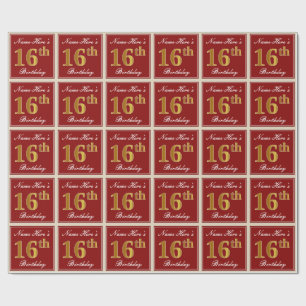Papier Cadeau Élégant, rouge, anniversaire d'or de Faux 16ème