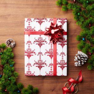 Papier Cadeau Elégant Rouge Blanc Fancy Motif Holiday
