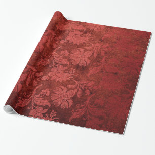 Papier Cadeau Elégant rouge damassé motif floral