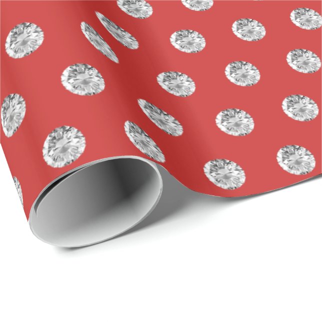 Papier Cadeau Élégant rouge et diamants Motif chic (Coin rond)