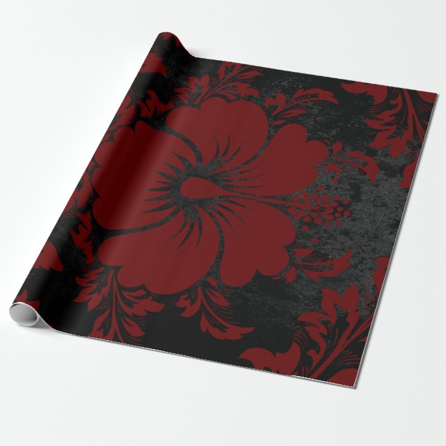 Papier Cadeau Elégant rouge et noir damassé Noël élégant (Déroulé)