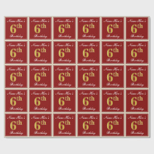Papier Cadeau Elégant, Rouge, Faux Gold 6e anniversaire + Nom pe