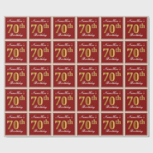 Papier Cadeau Elégant, rouge, Faux Gold 70e anniversaire ; Nom 