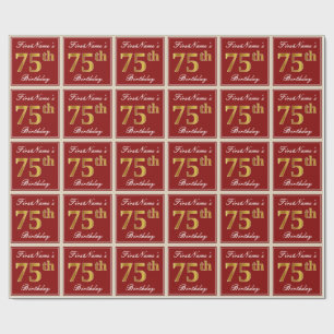 Papier Cadeau Elégant, Rouge, Faux Gold 75e anniversaire; Nom pe