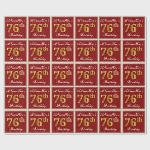 Papier Cadeau Elégant, Rouge, Faux Gold 76e anniversaire; Nom pe
