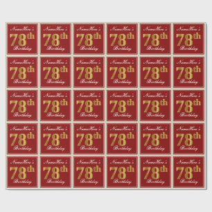 Papier Cadeau Elégant, Rouge, Faux Gold 78e anniversaire; Nom pe