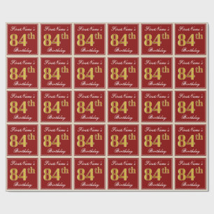 Papier Cadeau Elégant, Rouge, Faux Gold 84e anniversaire; Nom pe