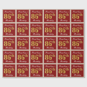 Papier Cadeau Elégant, Rouge, Faux Gold 86e anniversaire; Nom pe