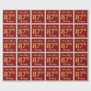 Papier Cadeau Elégant, Rouge, Faux Gold 87e anniversaire; Nom pe