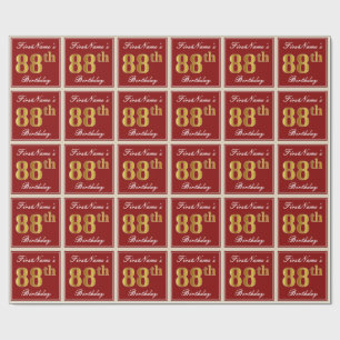 Papier Cadeau Elégant, Rouge, Faux Gold 88e anniversaire; Nom pe