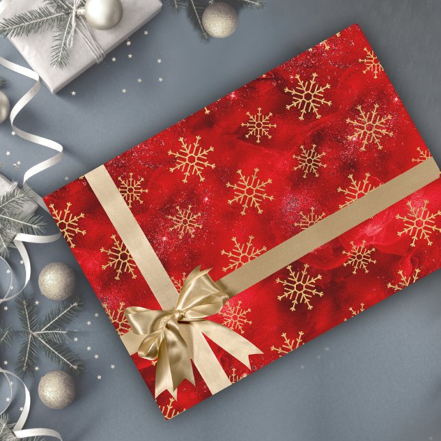 Papier Cadeau Élégant rouge or Noël flocons de neige vacances (Créateur téléchargé)