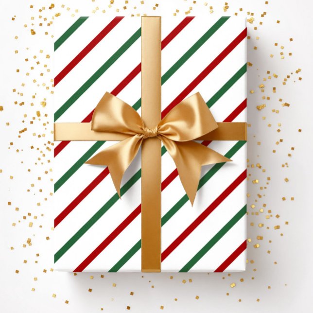 Papier Cadeau Élégant rouge vert rayures Noël (Elegant Red Green Stripes Christmas Wrapping Paper)