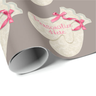 Papier Cadeau Élégant ruban de mitaine d'hiver crème dentelle ro