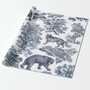 Papier Cadeau Élégant Rustique Blue Forest Animaux Toile
