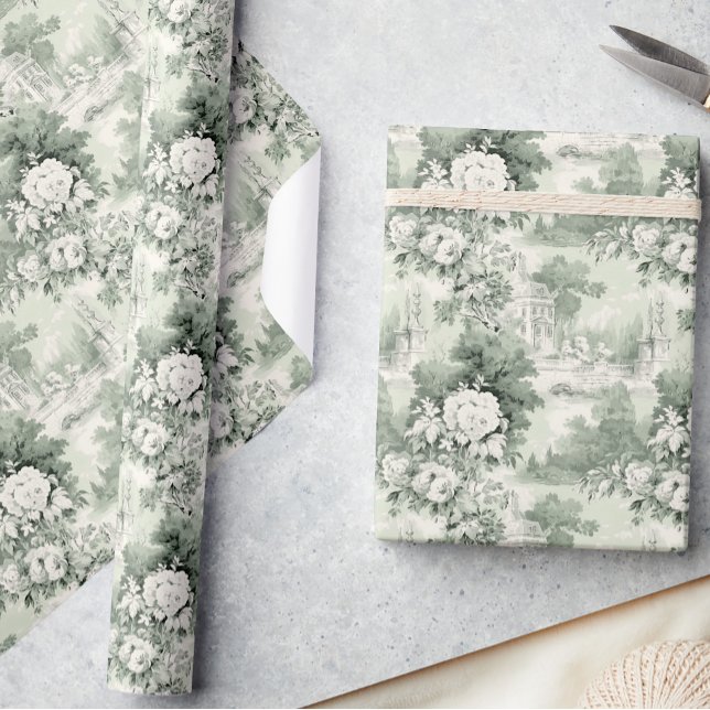 Papier Cadeau Elégant Sage Green Rose Toile Floral (Créateur téléchargé)