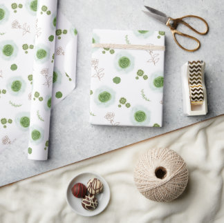 Papier Cadeau Elegant Sage Green Watercolor Floral Wedding
