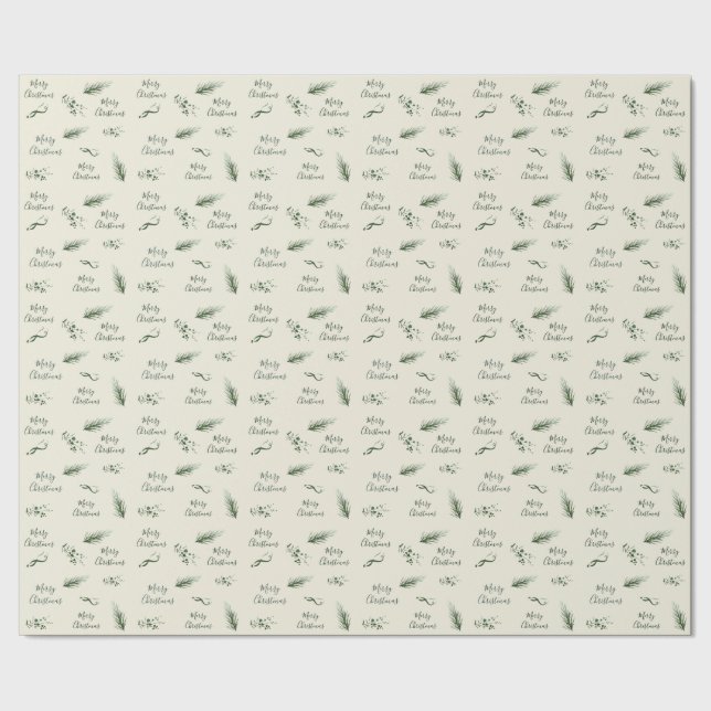 Papier Cadeau Elégant Sage Main Tirée Pine Personnalisé Noël (Couture)