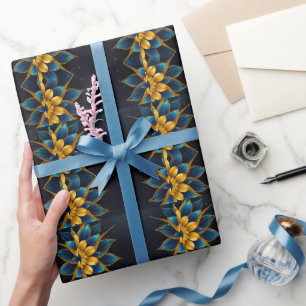 Papier Cadeau Élégant Sapphire et Mariage Floral Or
