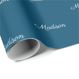 Papier Cadeau Elégant script bleu turquoise nom personnalisé a