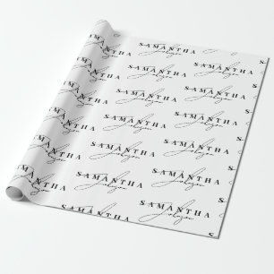 Papier Cadeau Élégant script de signature noir et blanc