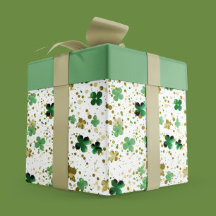 Papier Cadeau Élégant Shamrock de Parties scintillant Vert et Or