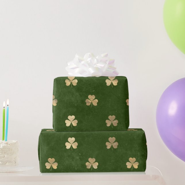 Papier Cadeau Élégant Shamrock d'or vert (Cadeaux de fête)