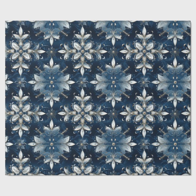 Papier Cadeau Élégant Snowflakes à bijoux bleu moderne (Couture)