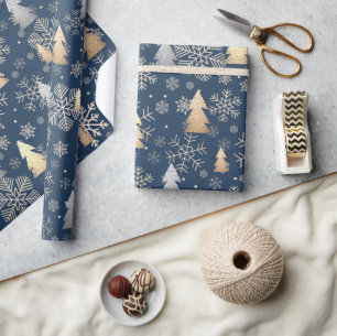 Papier Cadeau Élégant Snowflakes Gold & Silver Christmas Tree