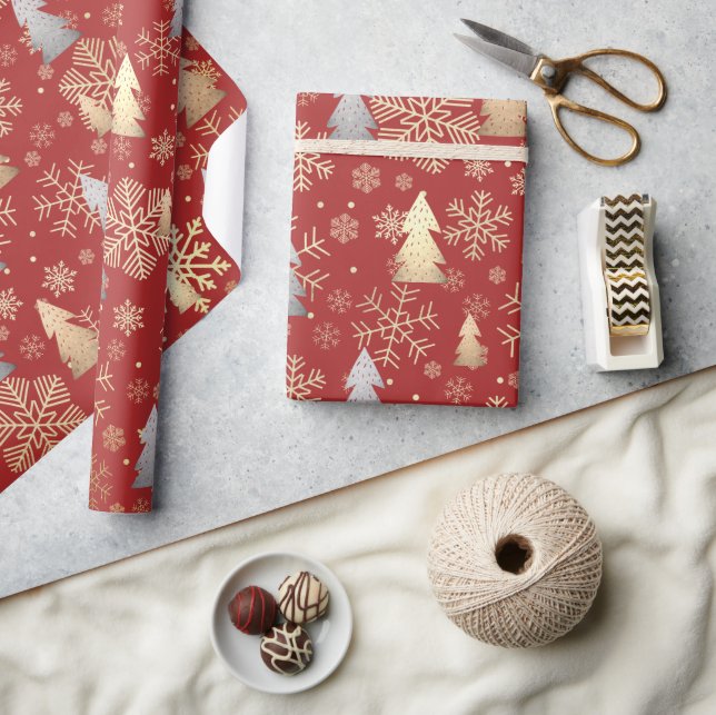 Papier Cadeau Élégant Snowflakes Gold & Silver Christmas Tree (Artisanat)