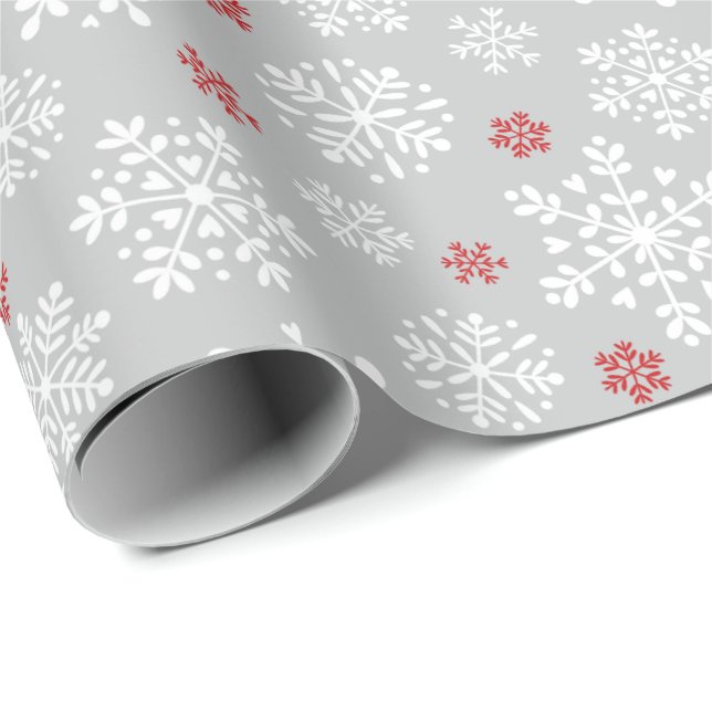 Papier Cadeau Elegant snowflakes white on grey (Coin rond)