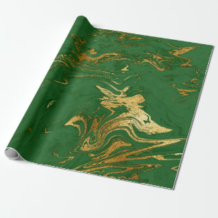 Papier Cadeau Elégant style moderne or & marbre vert look