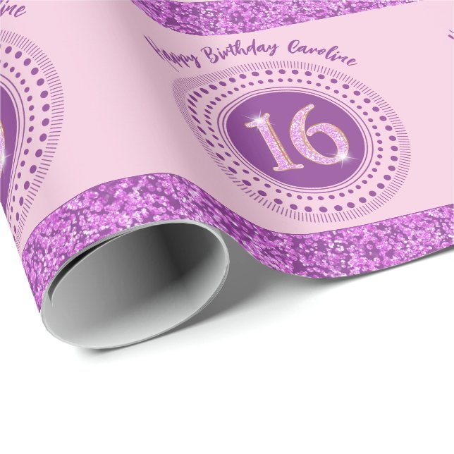 Papier Cadeau Élégant Sweet 16 Anniversaire, Parties scintillant (Coin rond)