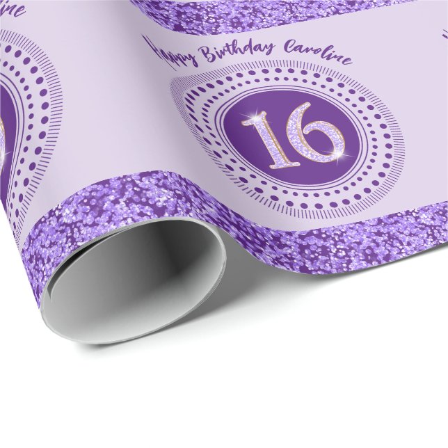 Papier Cadeau Élégant Sweet 16 Anniversaire, Parties scintillant (Coin rond)