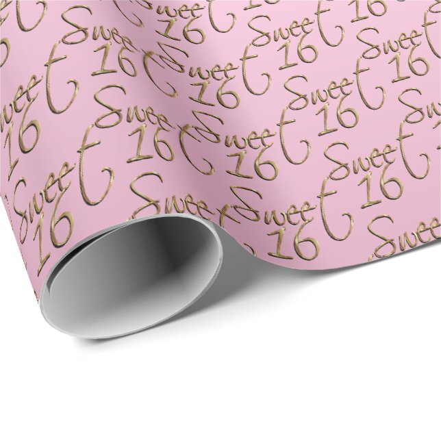 Papier Cadeau Élégant Sweet 16 en rose et or (Coin rond)