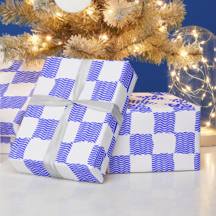 Papier Cadeau Elégant tableau en damier à vague bleue
